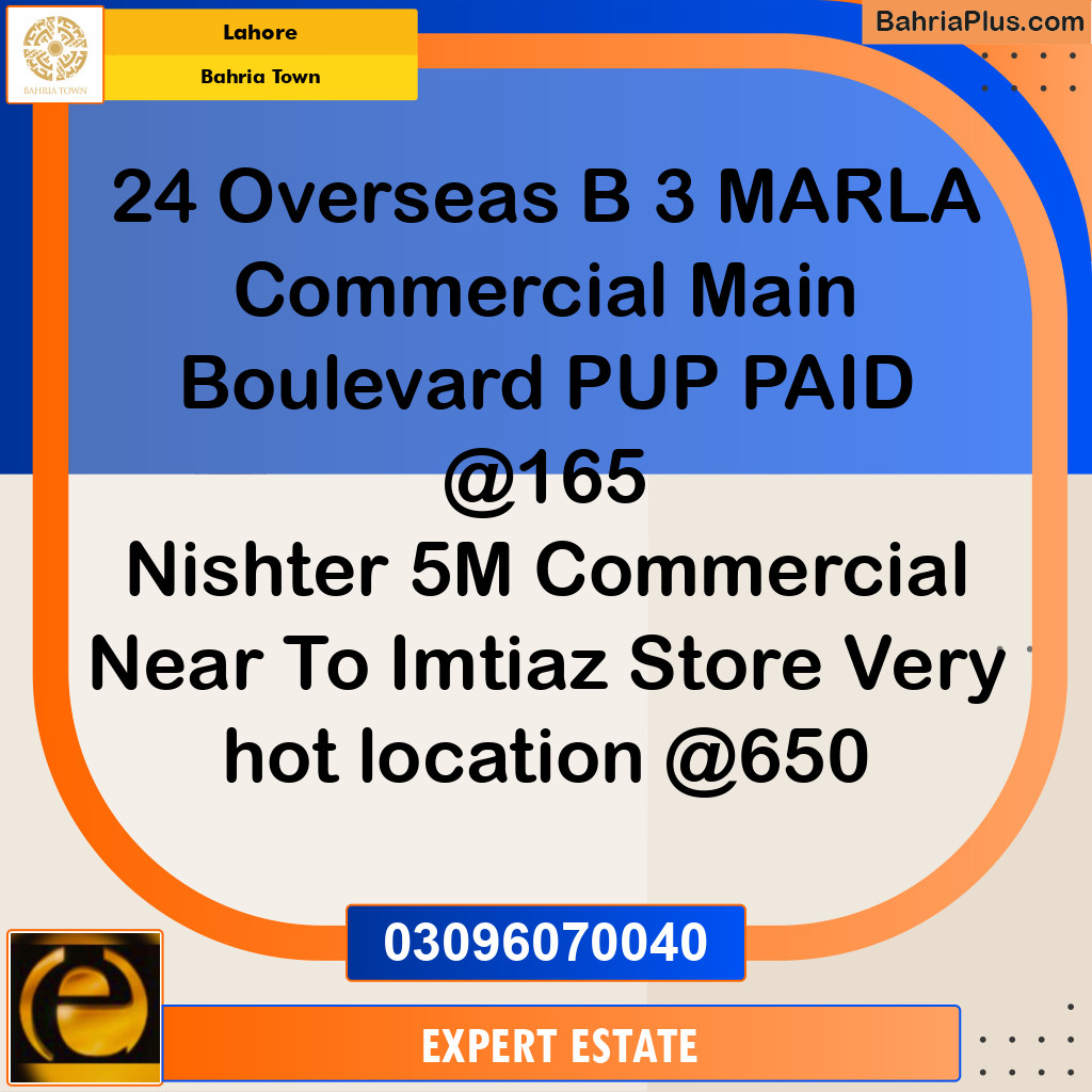 3 Marla Commercial Plot for Sale in Bahria Town, Lahore - (BP-254142)