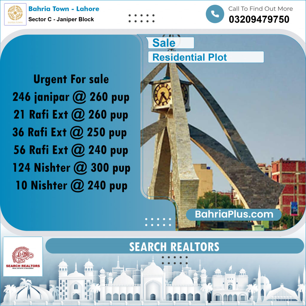 1 Kanal Residential Plot for Sale in Sector C - Janiper Block -  Bahria Town, Lahore - (BP-254200)