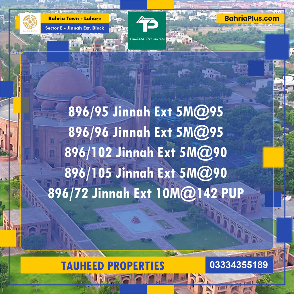 5 Marla Residential Plot for Sale in Sector E - Jinnah Ext. Block -  Bahria Town, Lahore - (BP-254218)