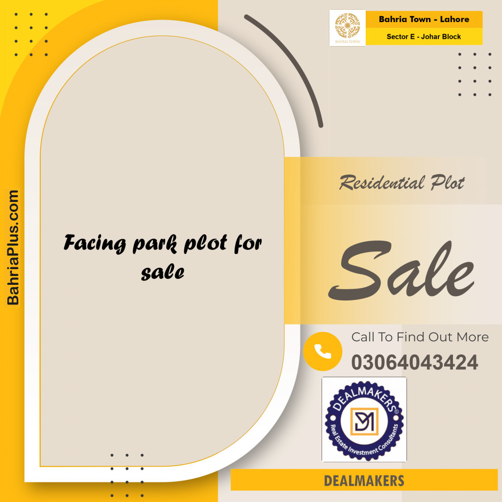 10 Marla Residential Plot for Sale in Sector E - Johar Block -  Bahria Town, Lahore - (BP-254265)