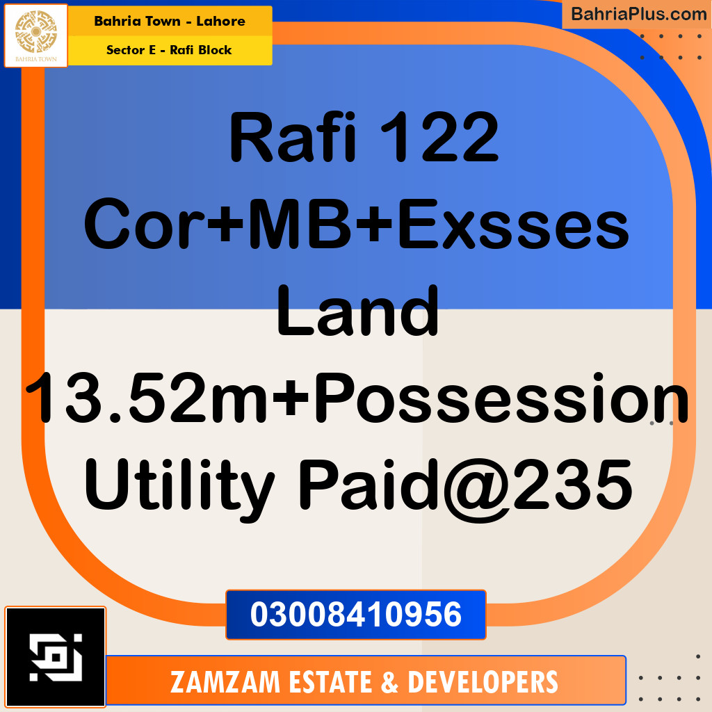13.52 Marla Residential Plot for Sale in Sector E - Rafi Block -  Bahria Town, Lahore - (BP-254281)