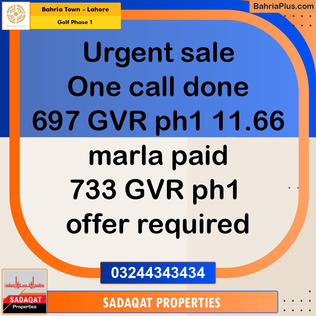 11.66 Marla Residential Plot for Sale in Golf Phase 1 -  Bahria Town, Lahore - (BP-254303)