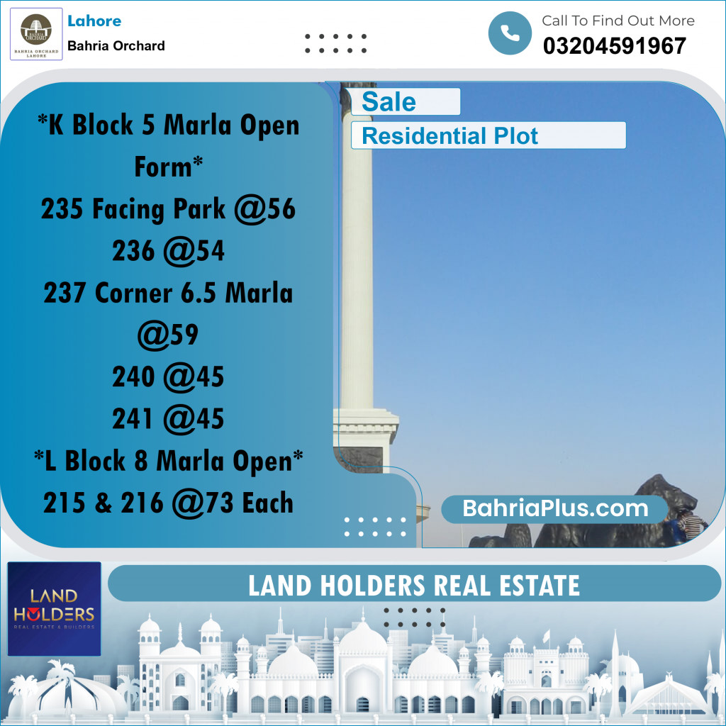 Residential Plot for Sale in Bahria Orchard, Lahore - (BP-254309)