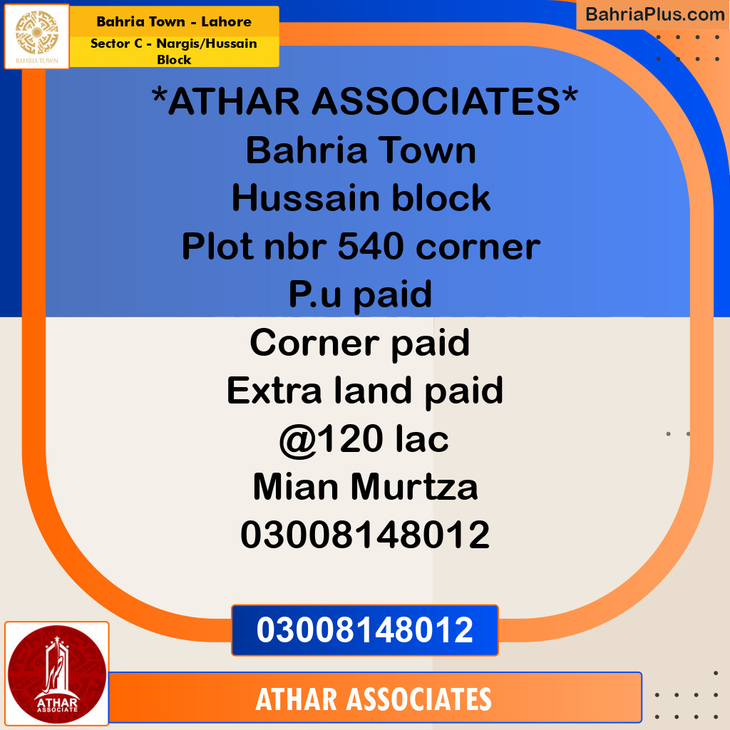 10 Marla Residential Plot for Sale in Sector C - Nargis/Hussain Block -  Bahria Town, Lahore - (BP-254319)