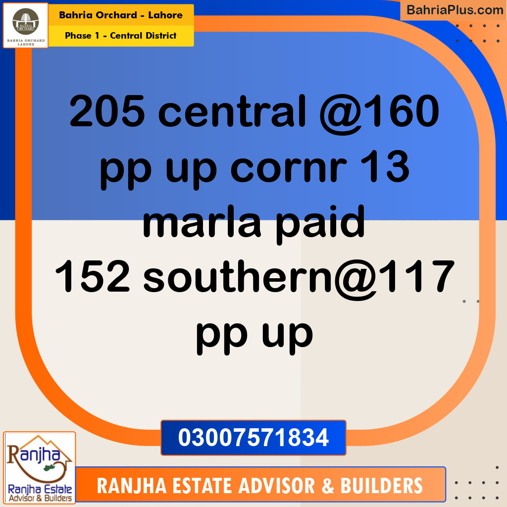 13 Marla Residential Plot for Sale in Phase 1 - Central District -  Bahria Orchard, Lahore - (BP-254321)