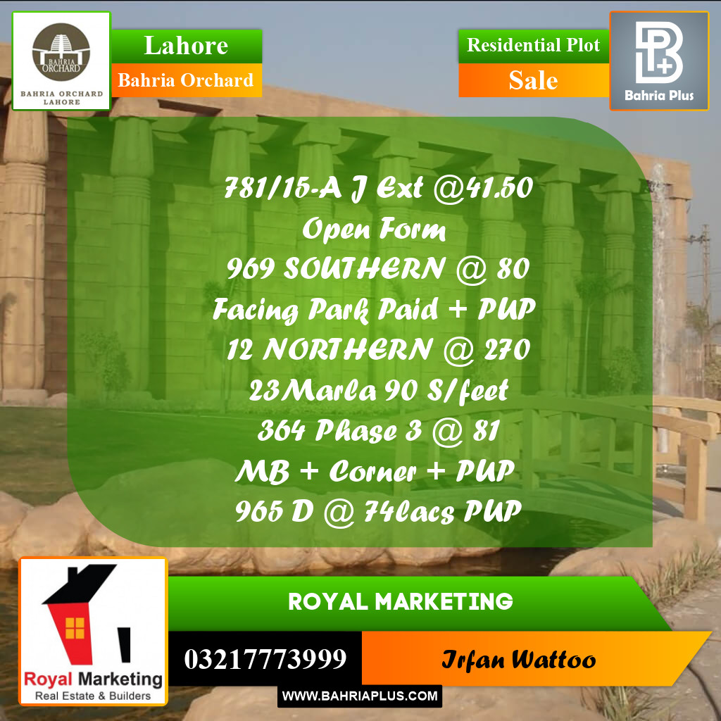 Residential Plot for Sale in Bahria Orchard, Lahore - (BP-254328)