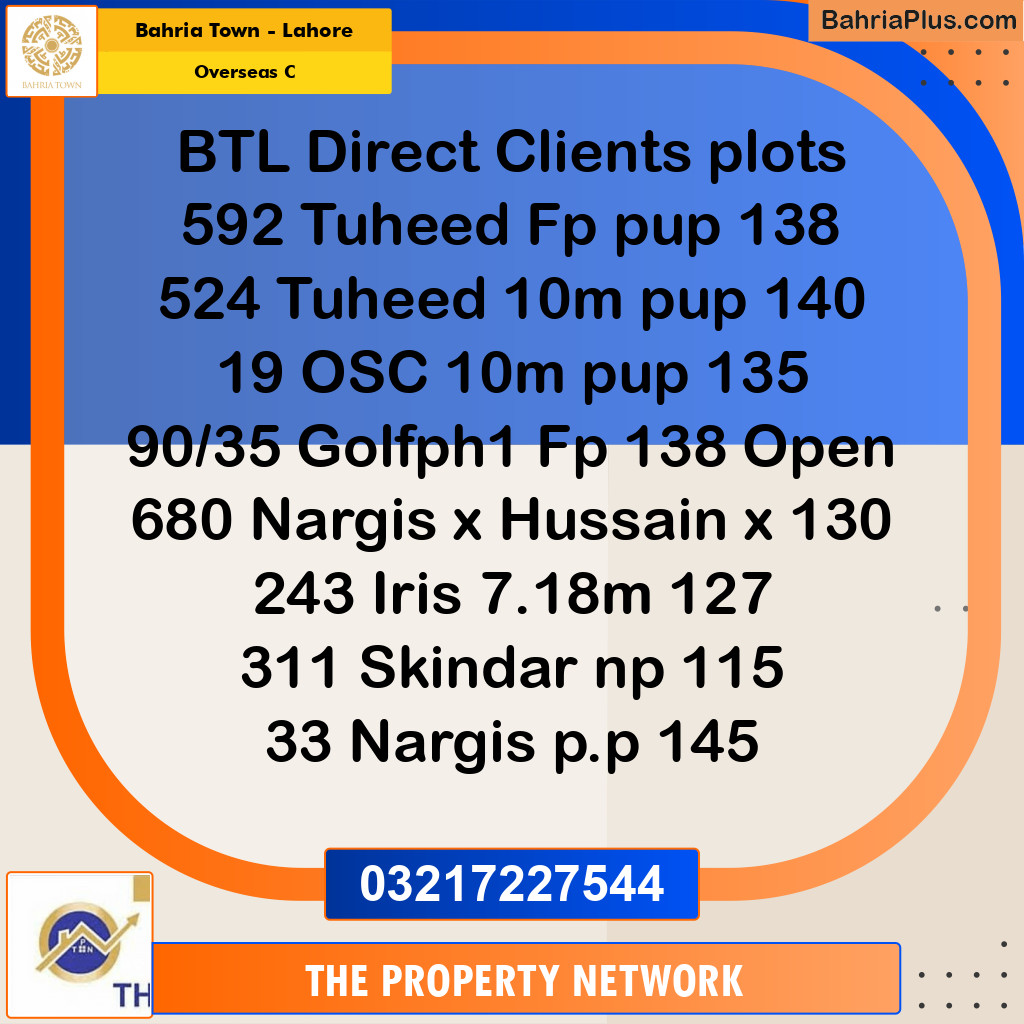 10 Marla Residential Plot for Sale in Overseas C -  Bahria Town, Lahore - (BP-254342)