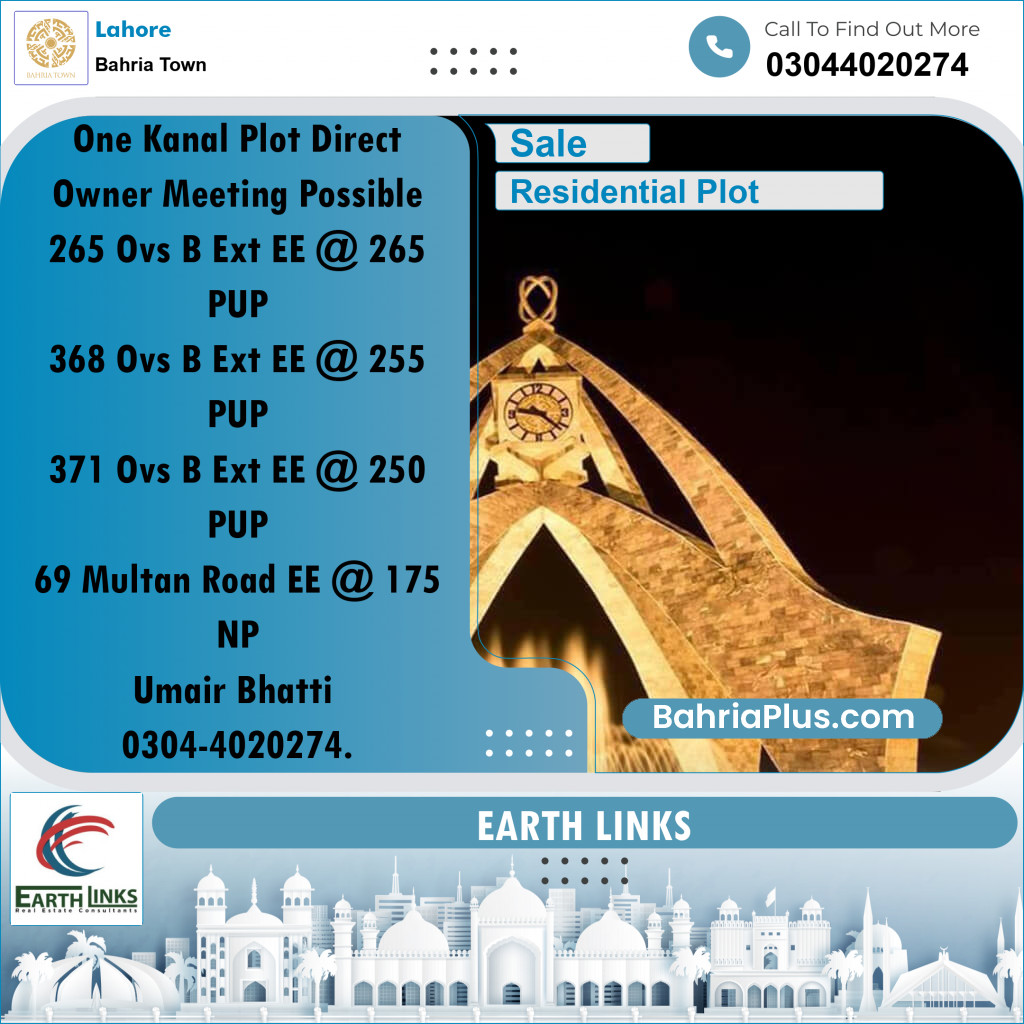 1 Kanal Residential Plot for Sale in Bahria Town, Lahore - (BP-254343)