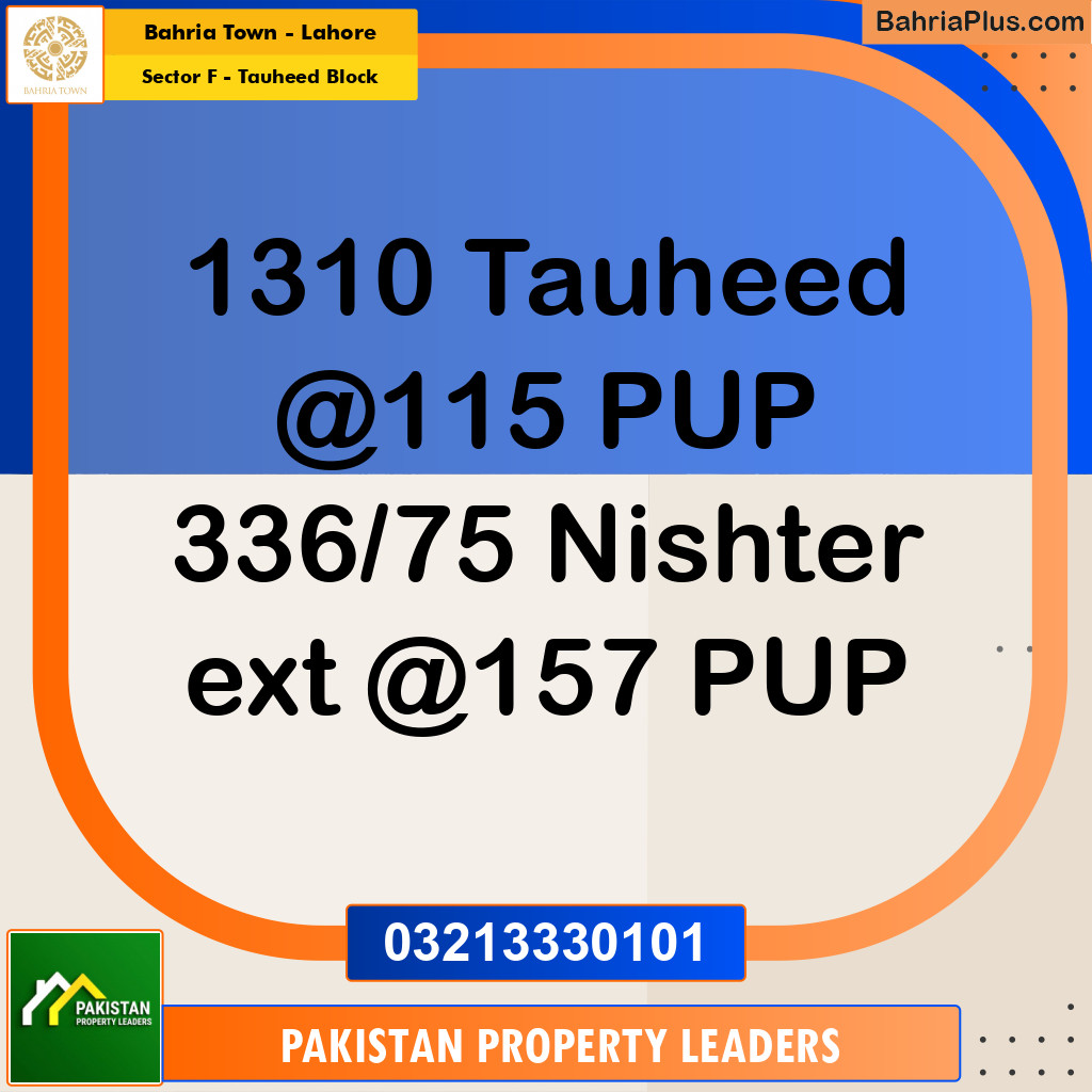 10 Marla Residential Plot for Sale in Sector F - Tauheed Block -  Bahria Town, Lahore - (BP-254351)