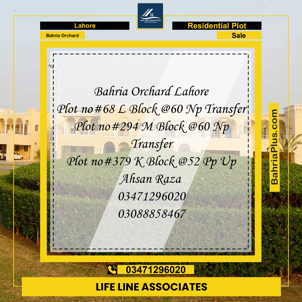 5 Marla Residential Plot for Sale in Bahria Orchard, Lahore - (BP-254362)