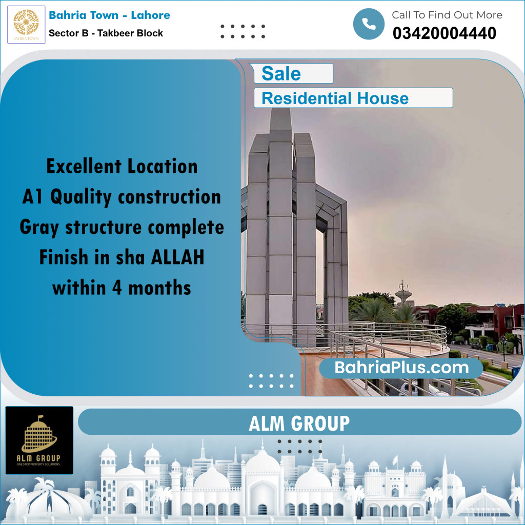10 Marla Residential House for Sale in Sector B - Takbeer Block -  Bahria Town, Lahore - (BP-254365)