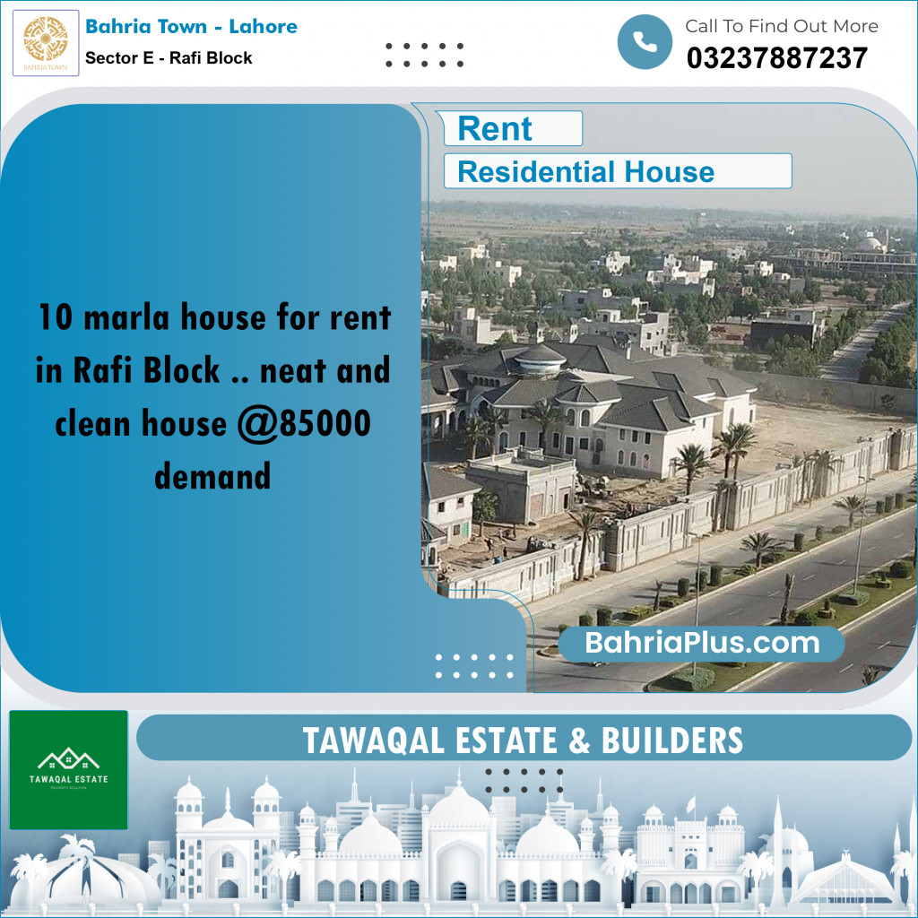 10 Marla Residential House for Rent in Sector E - Rafi Block -  Bahria Town, Lahore - (BP-254403)