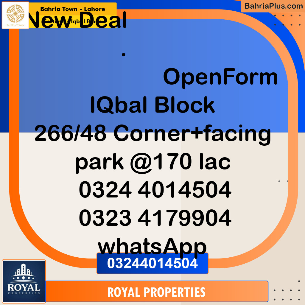 Residential Plot for Sale in Sector E - Iqbal Block -  Bahria Town, Lahore - (BP-254407)