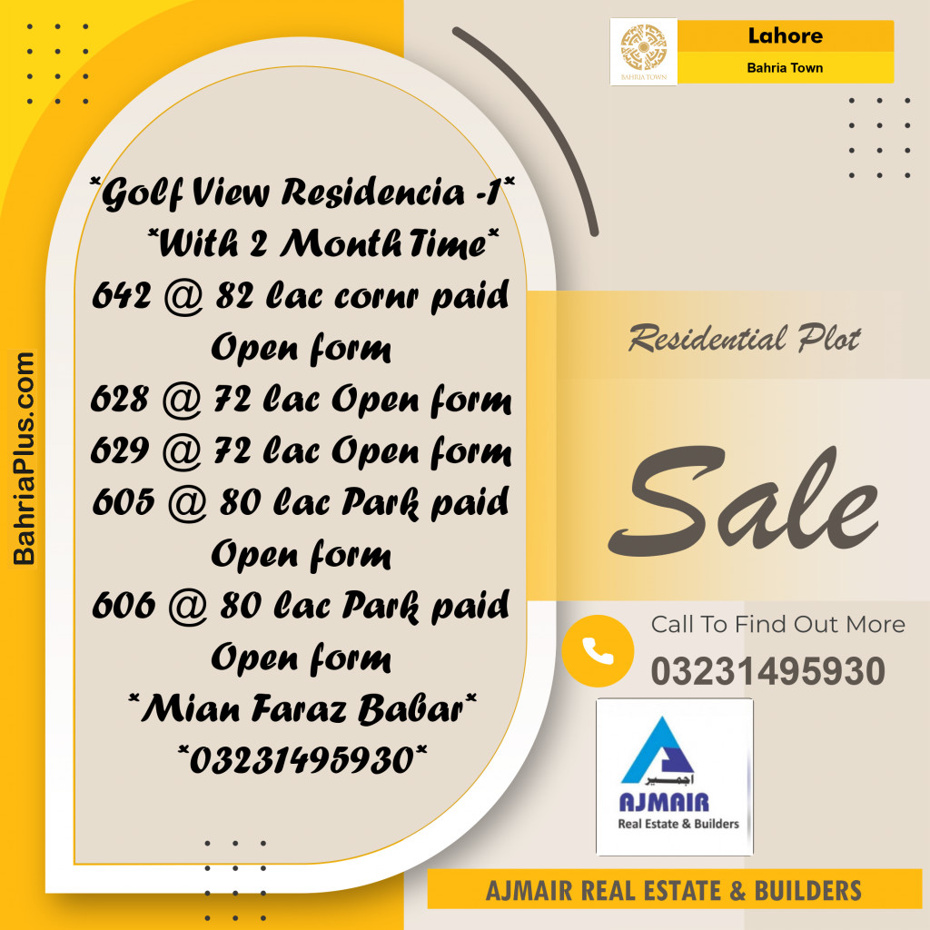 Residential Plot for Sale in Bahria Town, Lahore - (BP-254425)