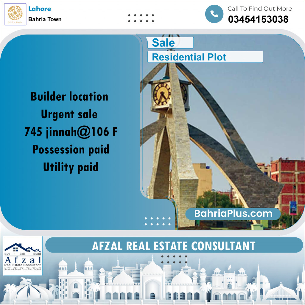 Residential Plot for Sale in Bahria Town, Lahore - (BP-254430)
