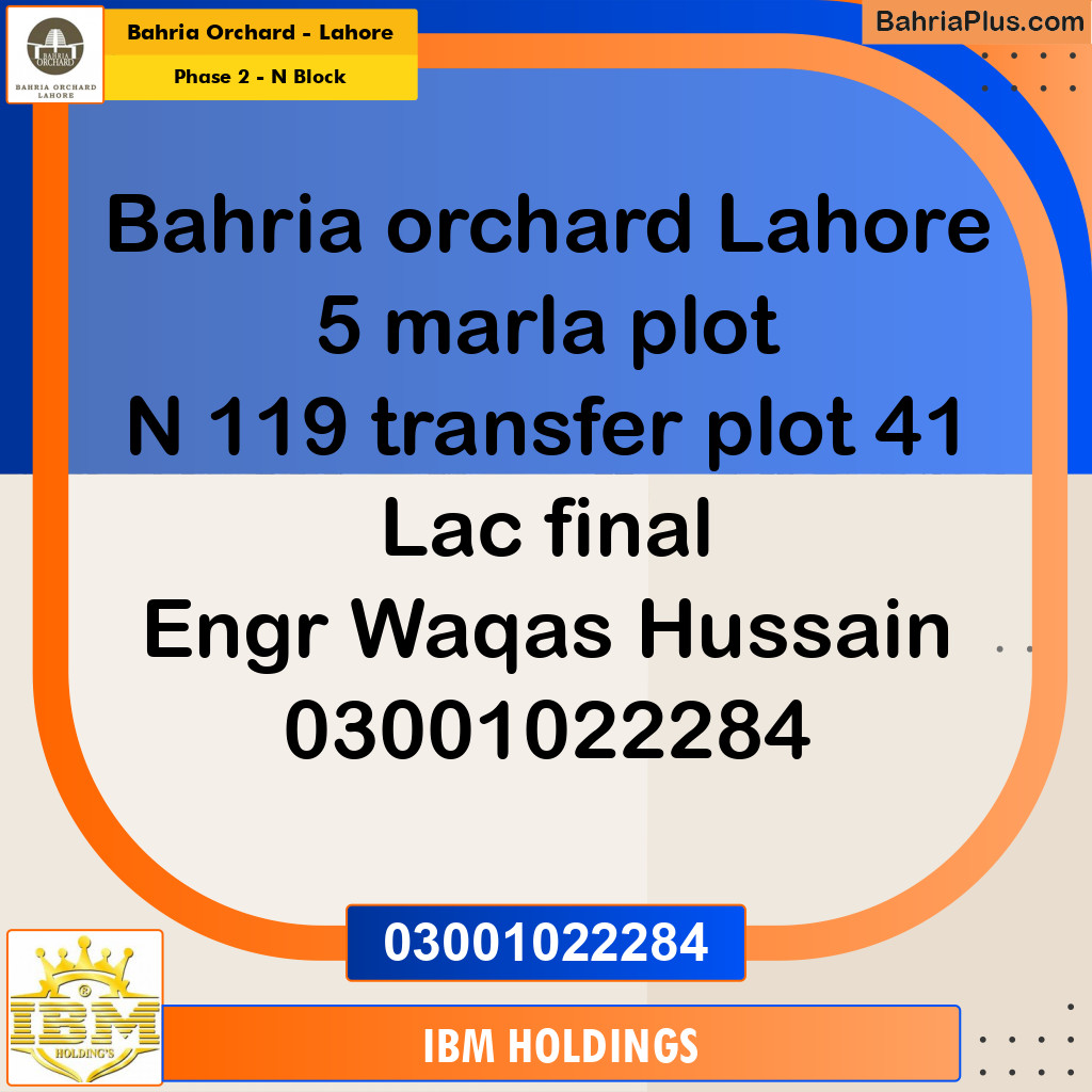 5 Marla Residential Plot for Sale in Phase 2 - N Block -  Bahria Orchard, Lahore - (BP-254443)