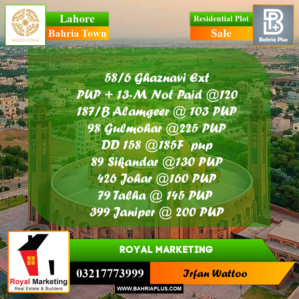 Residential Plot for Sale in Bahria Town, Lahore - (BP-254454)