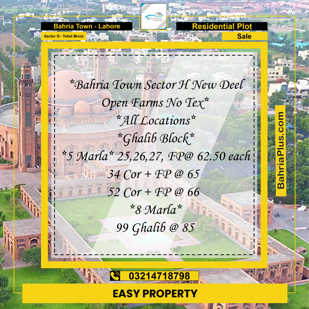 5 Marla Residential Plot for Sale in Sector G - Tufail Block -  Bahria Town, Lahore - (BP-254461)