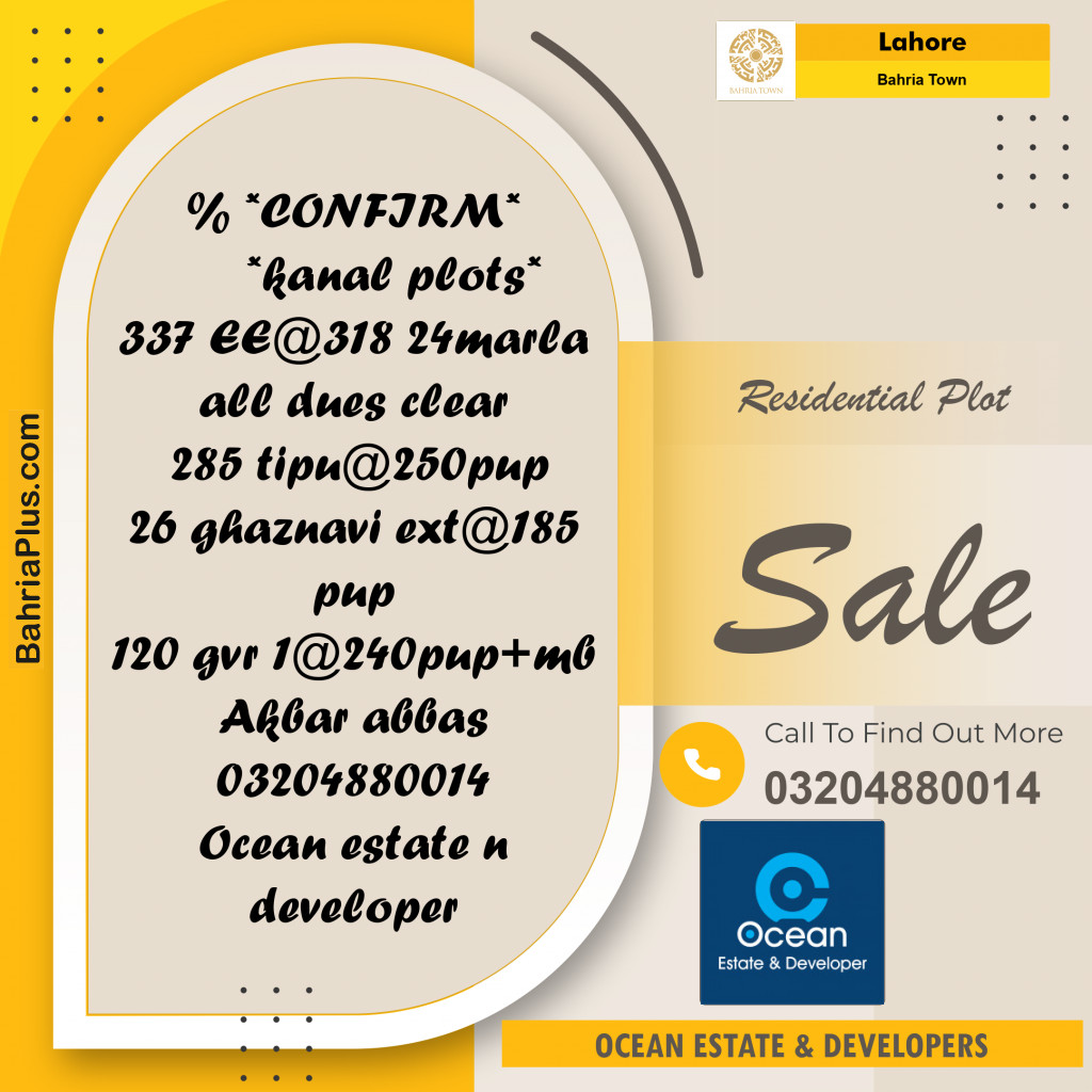 Residential Plot for Sale in Bahria Town, Lahore - (BP-254465)