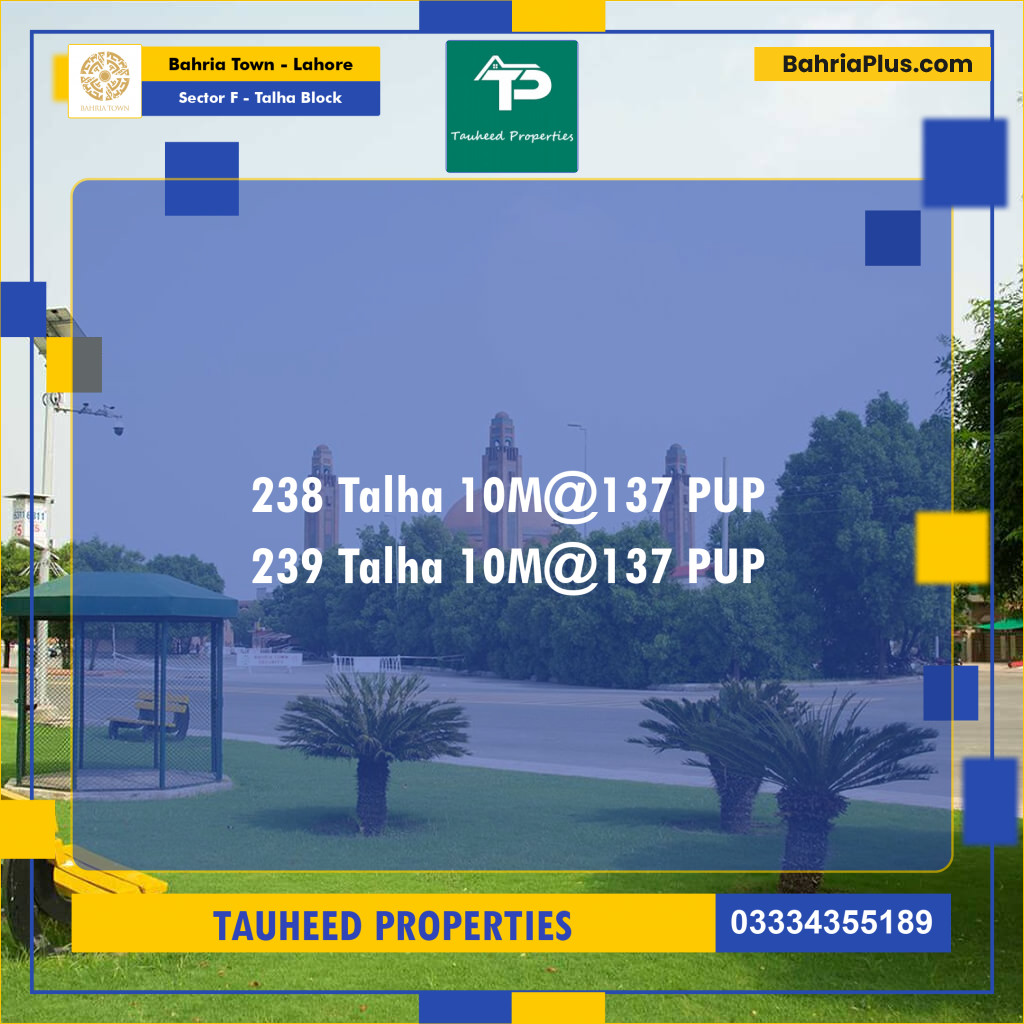 10 Marla Residential Plot for Sale in Sector F - Talha Block -  Bahria Town, Lahore - (BP-254467)