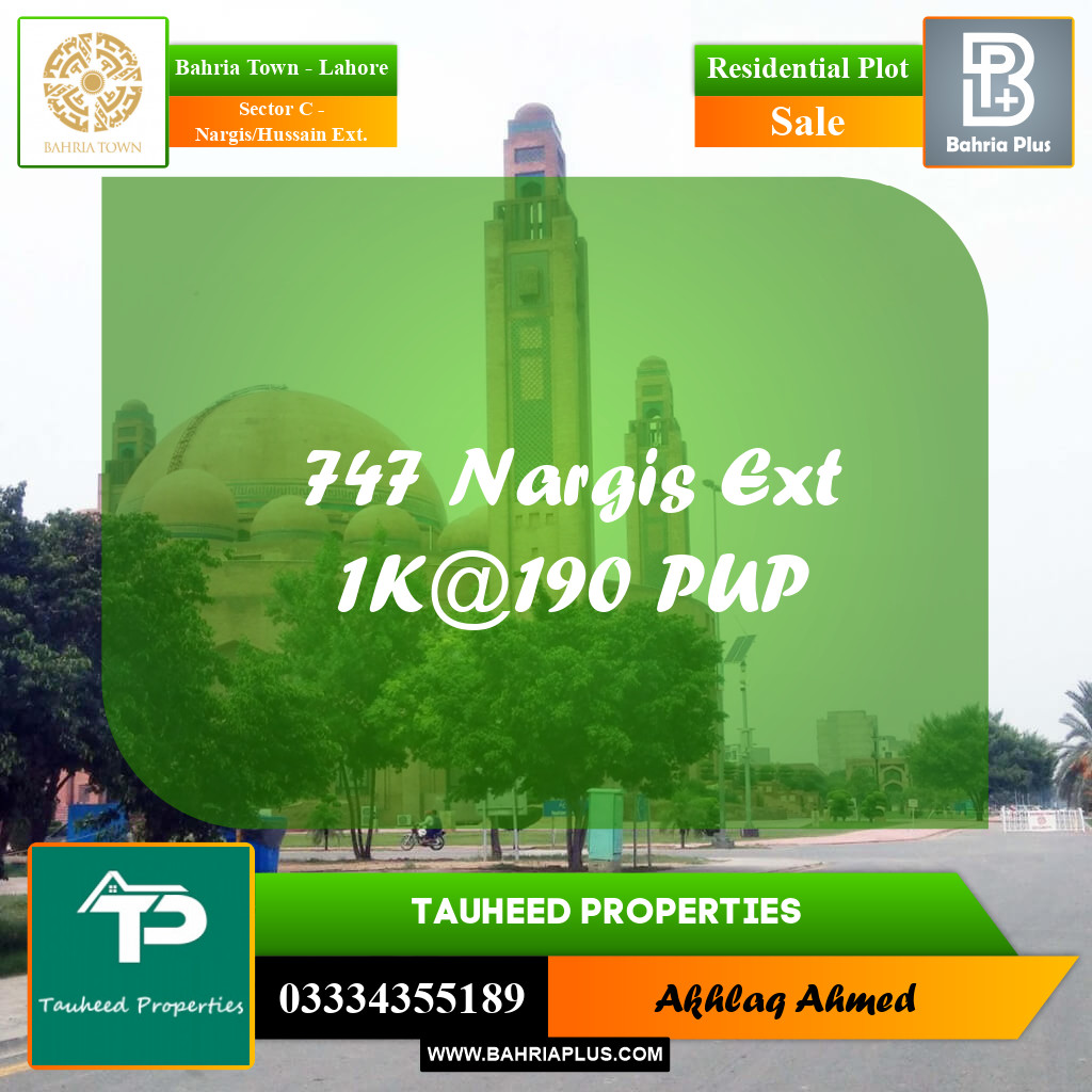 1 Kanal Residential Plot for Sale in Sector C - Nargis/Hussain Ext. -  Bahria Town, Lahore - (BP-254468)