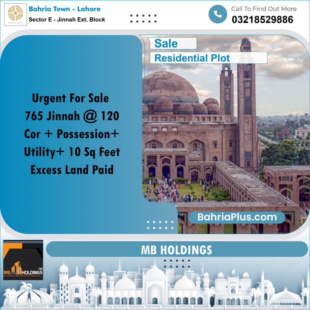 5 Marla Residential Plot for Sale in Sector E - Jinnah Ext. Block -  Bahria Town, Lahore - (BP-254487)