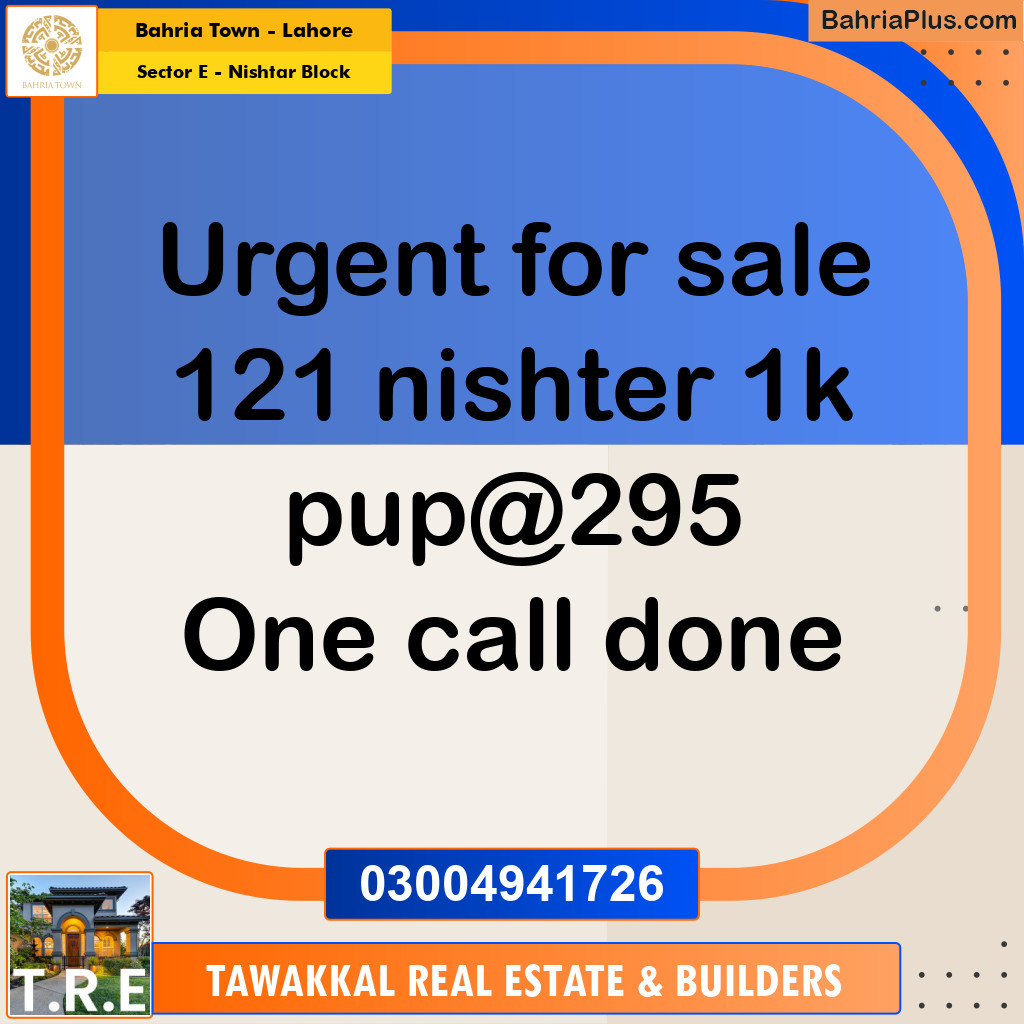 1 Kanal Residential Plot for Sale in Sector E - Nishtar Block -  Bahria Town, Lahore - (BP-254491)