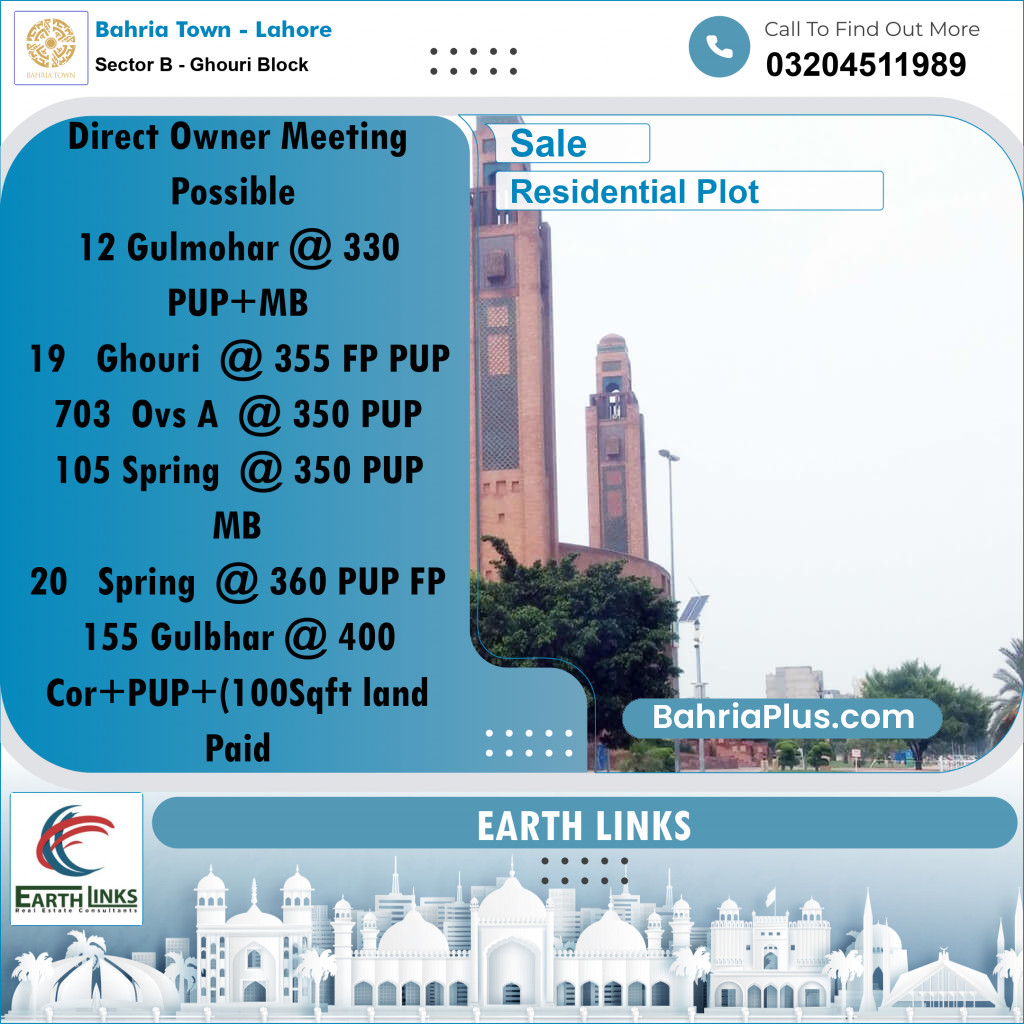 1 Kanal Residential Plot for Sale in Sector B - Ghouri Block -  Bahria Town, Lahore - (BP-254511)