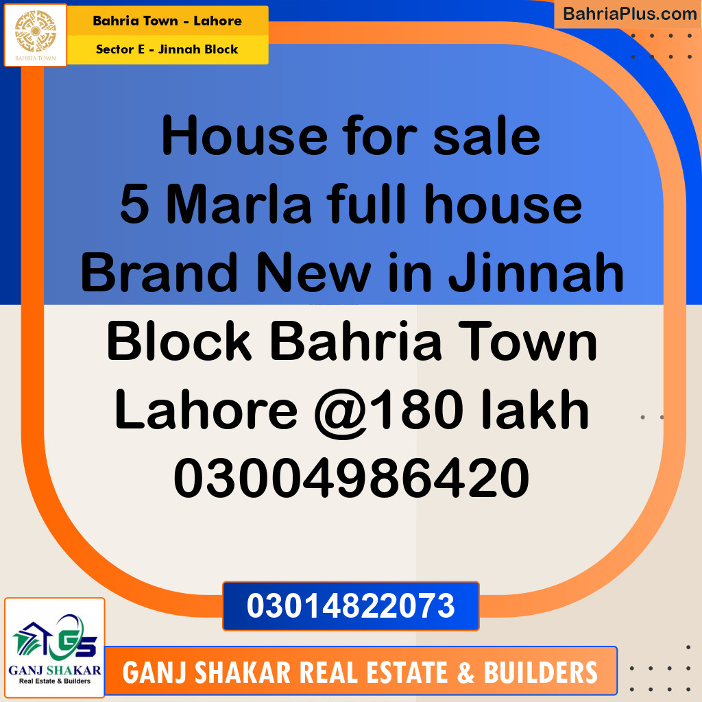 5 Marla Residential House for Sale in Sector E - Jinnah Block -  Bahria Town, Lahore - (BP-254515)