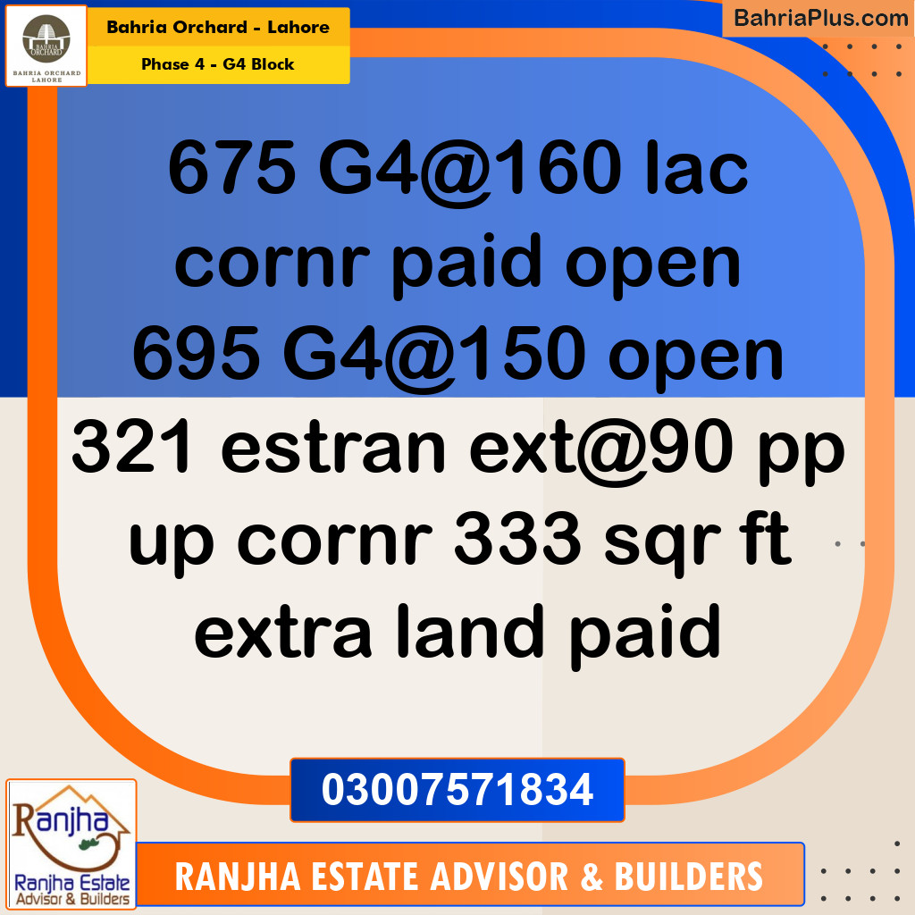 1 Kanal Residential Plot for Sale in Phase 4 - G4 Block -  Bahria Orchard, Lahore - (BP-254518)
