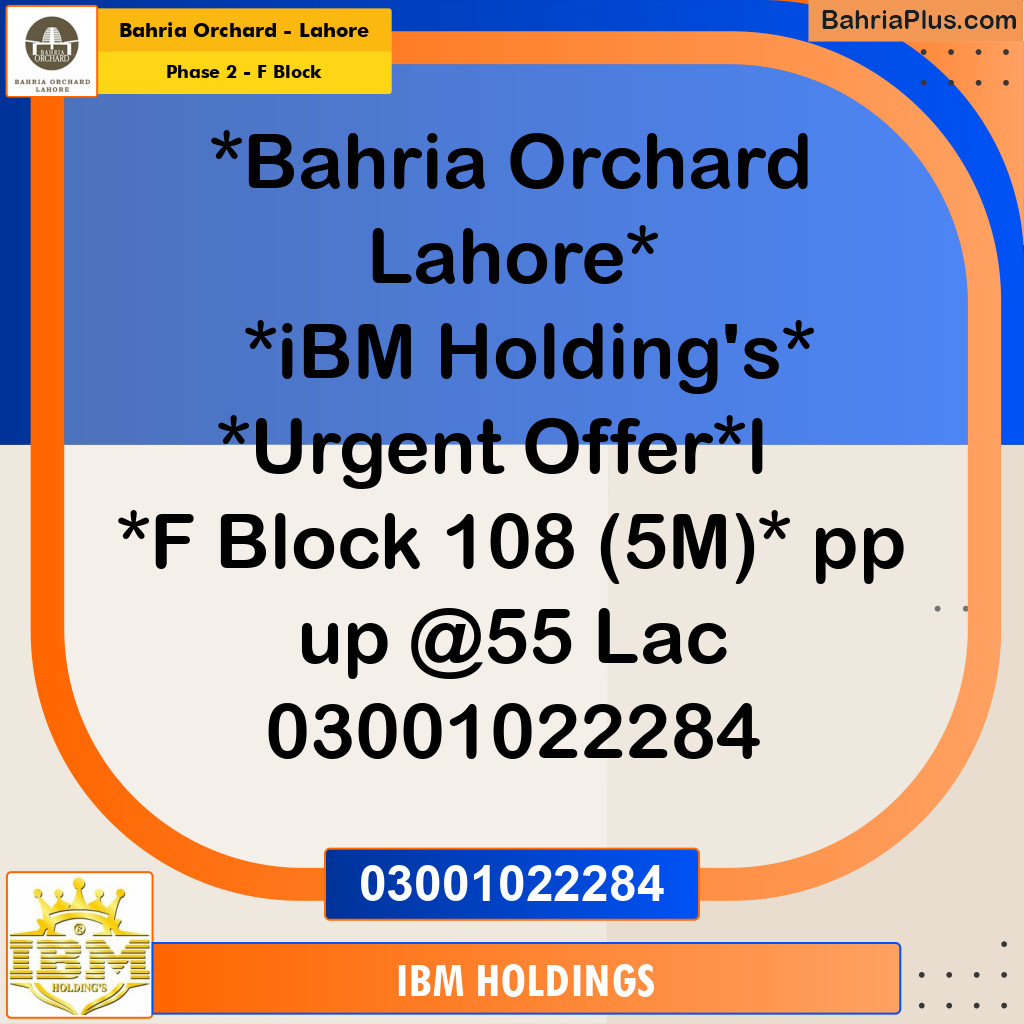 5 Marla Residential Plot for Sale in Phase 2 - F Block -  Bahria Orchard, Lahore - (BP-254536)
