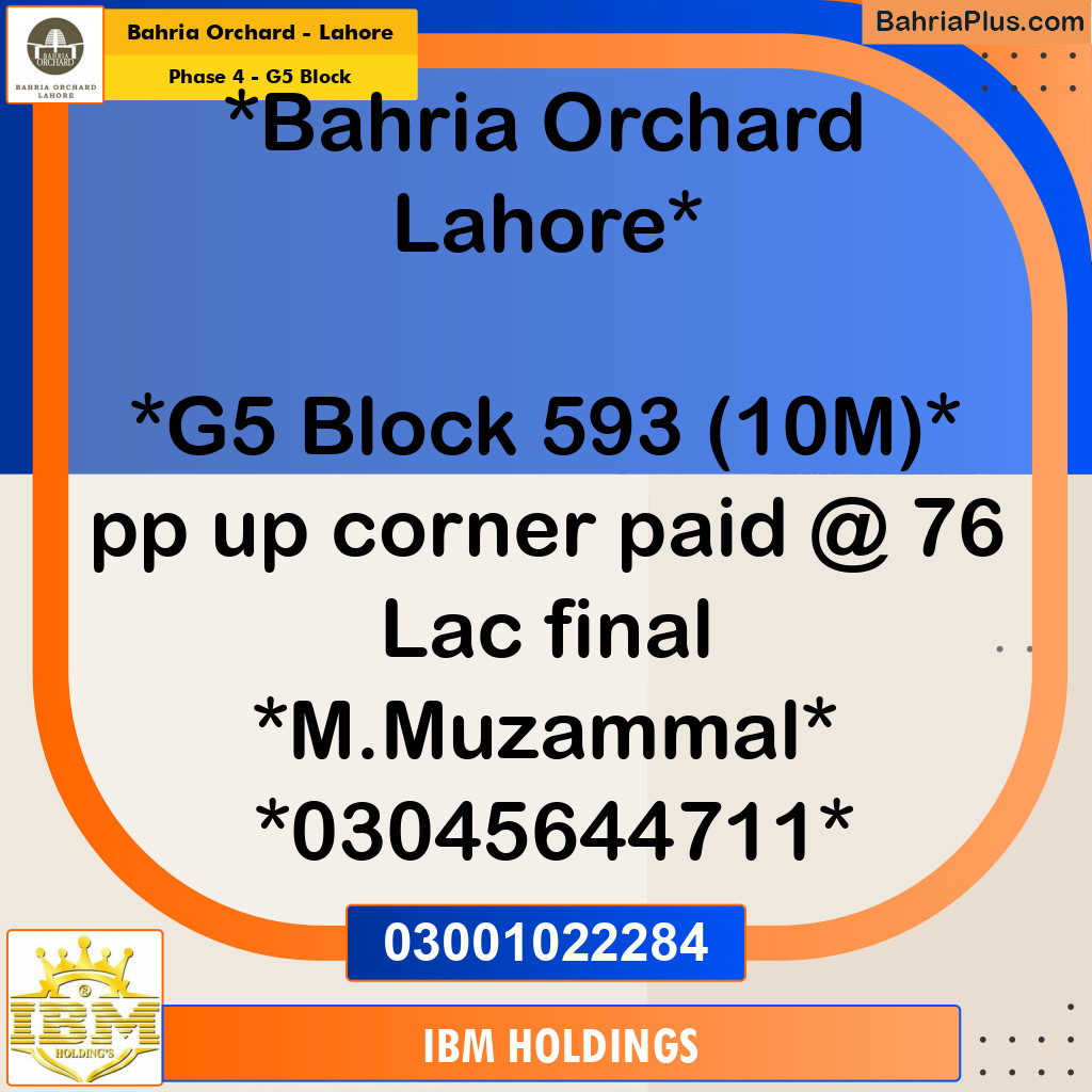 10 Marla Residential Plot for Sale in Phase 4 - G5 Block -  Bahria Orchard, Lahore - (BP-254537)