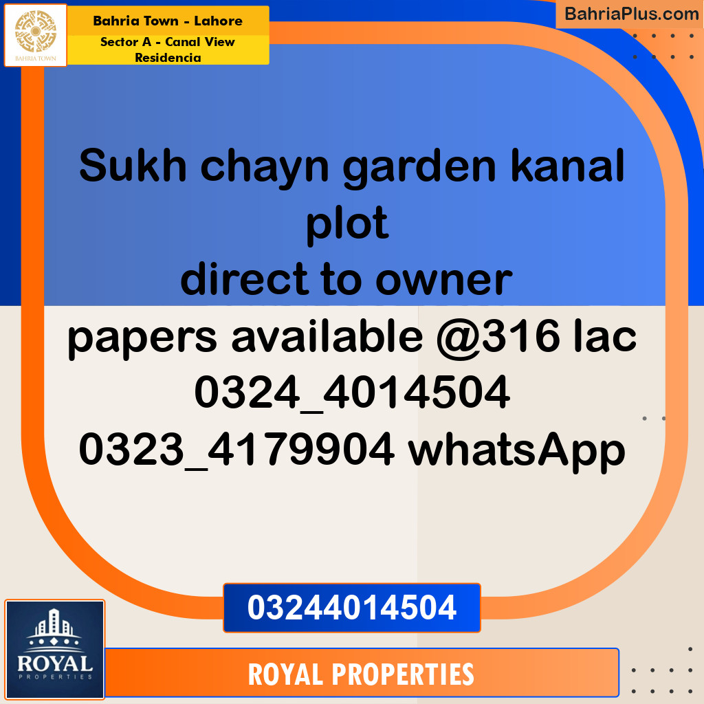 Residential Plot for Sale in Sector A - Canal View Residencia -  Bahria Town, Lahore - (BP-254555)