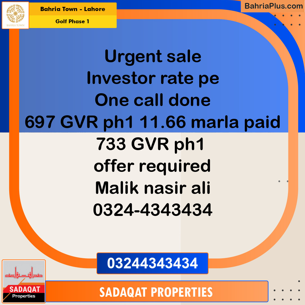 11.66 Marla Residential Plot for Sale in Golf Phase 1 -  Bahria Town, Lahore - (BP-254570)