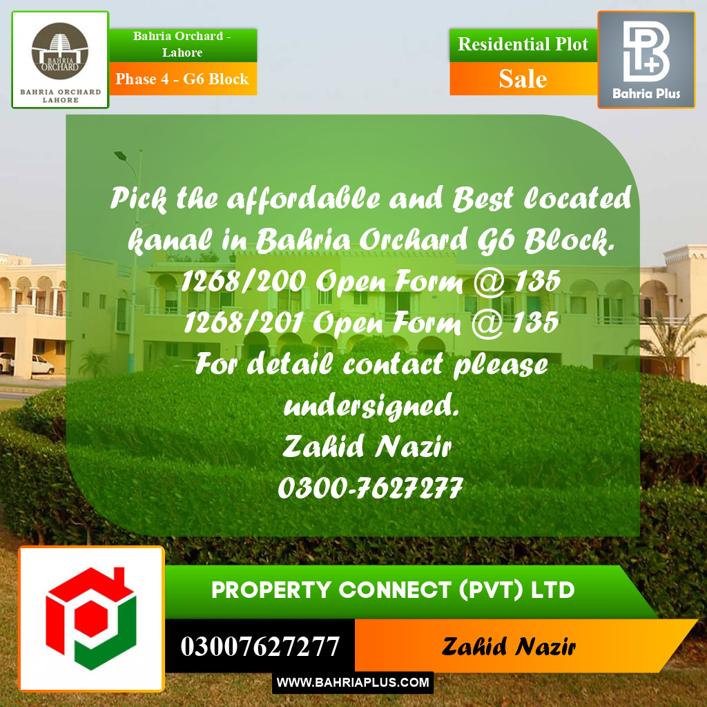 Residential Plot for Sale in Phase 4 - G6 Block -  Bahria Orchard, Lahore - (BP-254621)