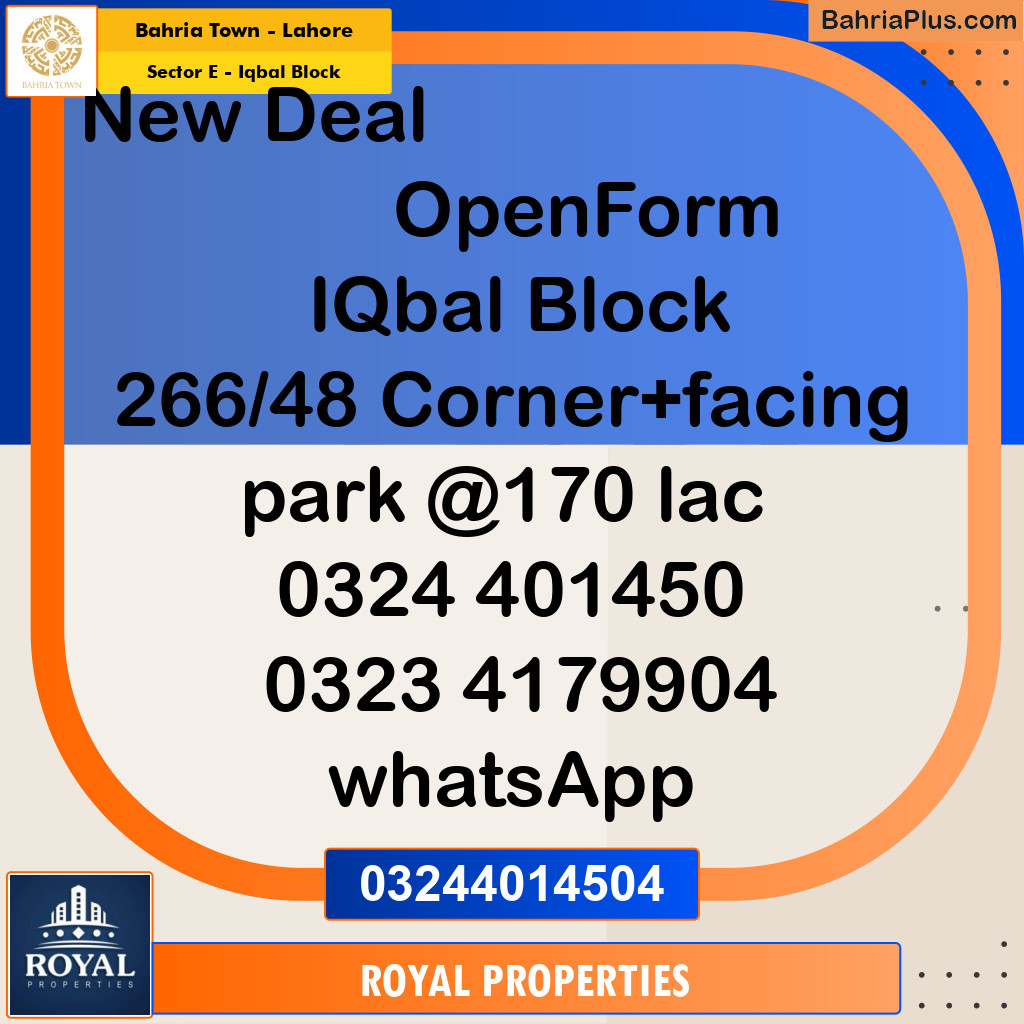 Residential Plot for Sale in Sector E - Iqbal Block -  Bahria Town, Lahore - (BP-254625)