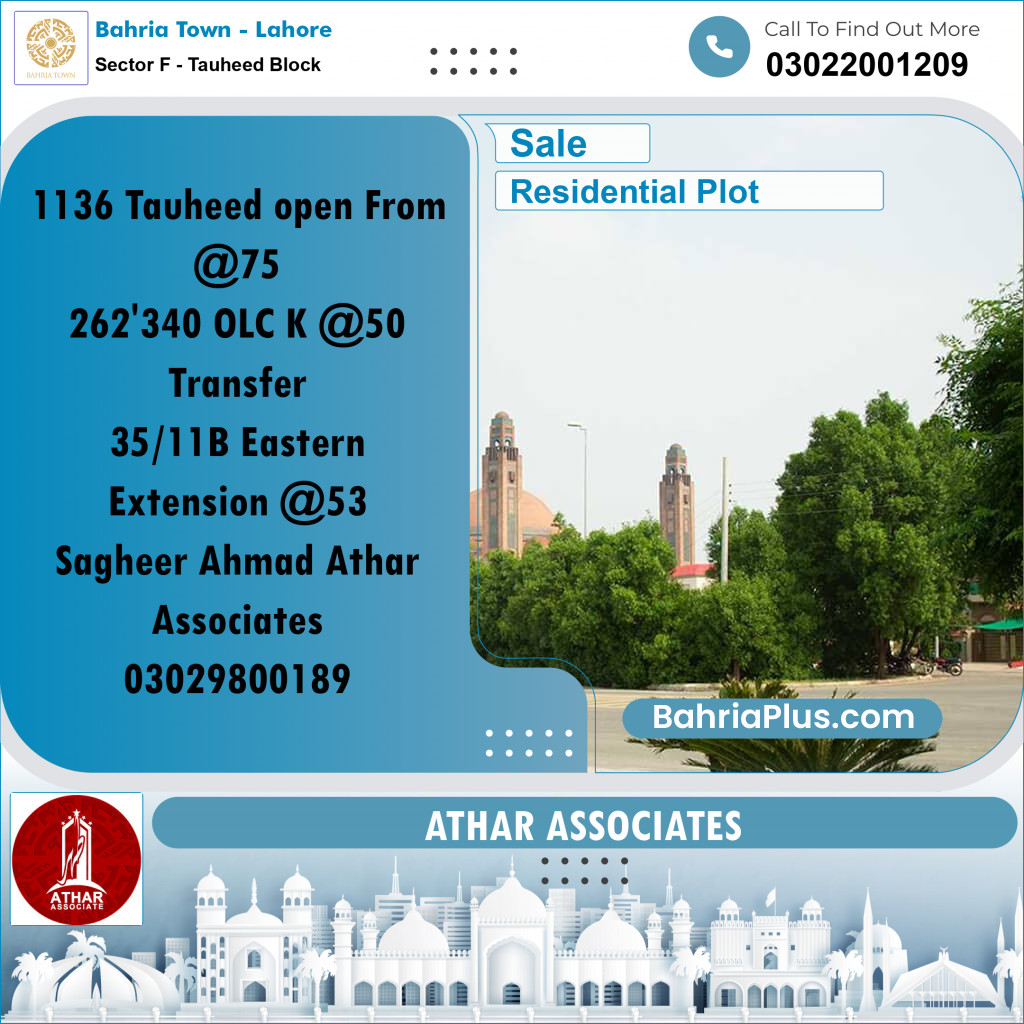 5 Marla Residential Plot for Sale in Sector F - Tauheed Block -  Bahria Town, Lahore - (BP-254661)