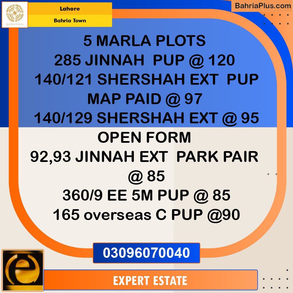 5 Marla Residential Plot for Sale in Bahria Town, Lahore - (BP-254671)