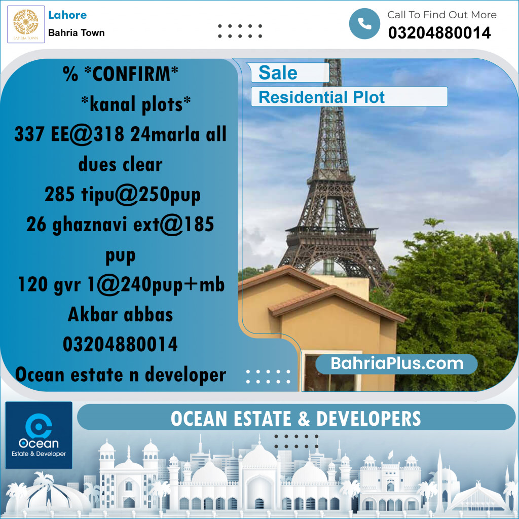 Residential Plot for Sale in Bahria Town, Lahore - (BP-254728)