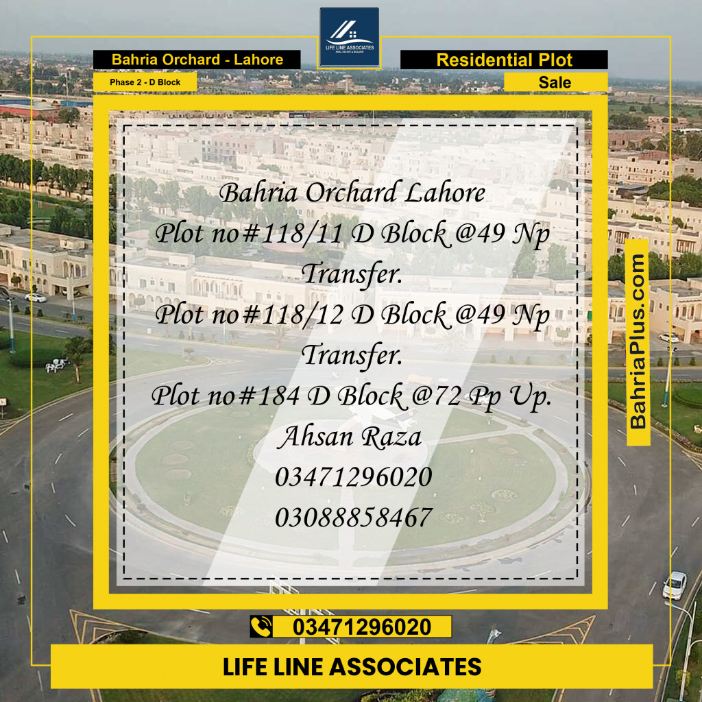 5 Marla Residential Plot for Sale in Phase 2 - D Block -  Bahria Orchard, Lahore - (BP-254732)
