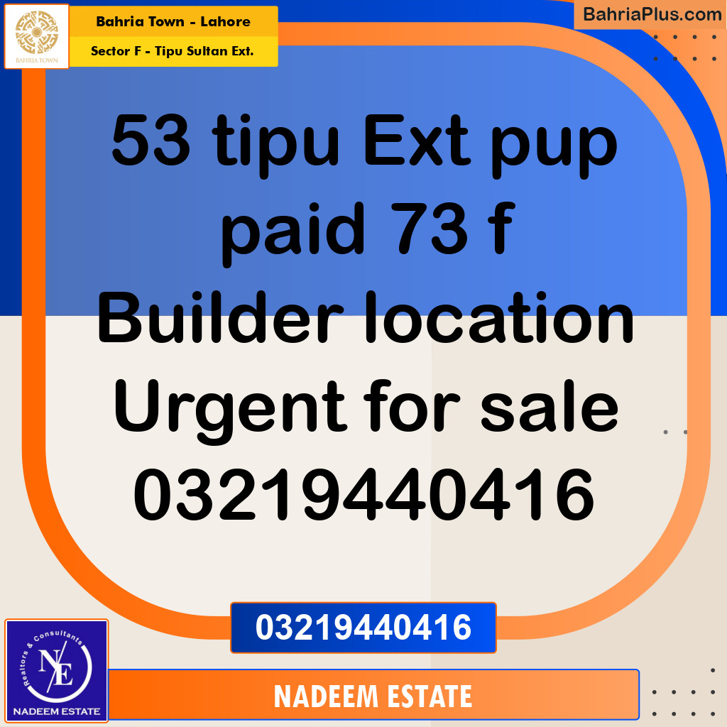Residential Plot for Sale in Sector F - Tipu Sultan Ext. -  Bahria Town, Lahore - (BP-254736)