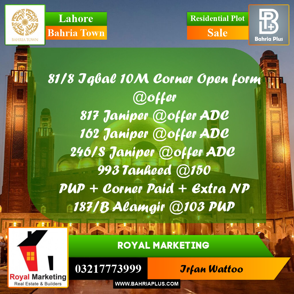Residential Plot for Sale in Bahria Town, Lahore - (BP-254750)