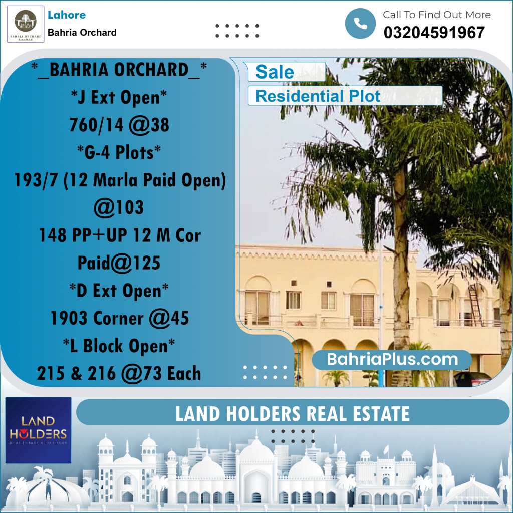 Residential Plot for Sale in Bahria Orchard, Lahore - (BP-254782)