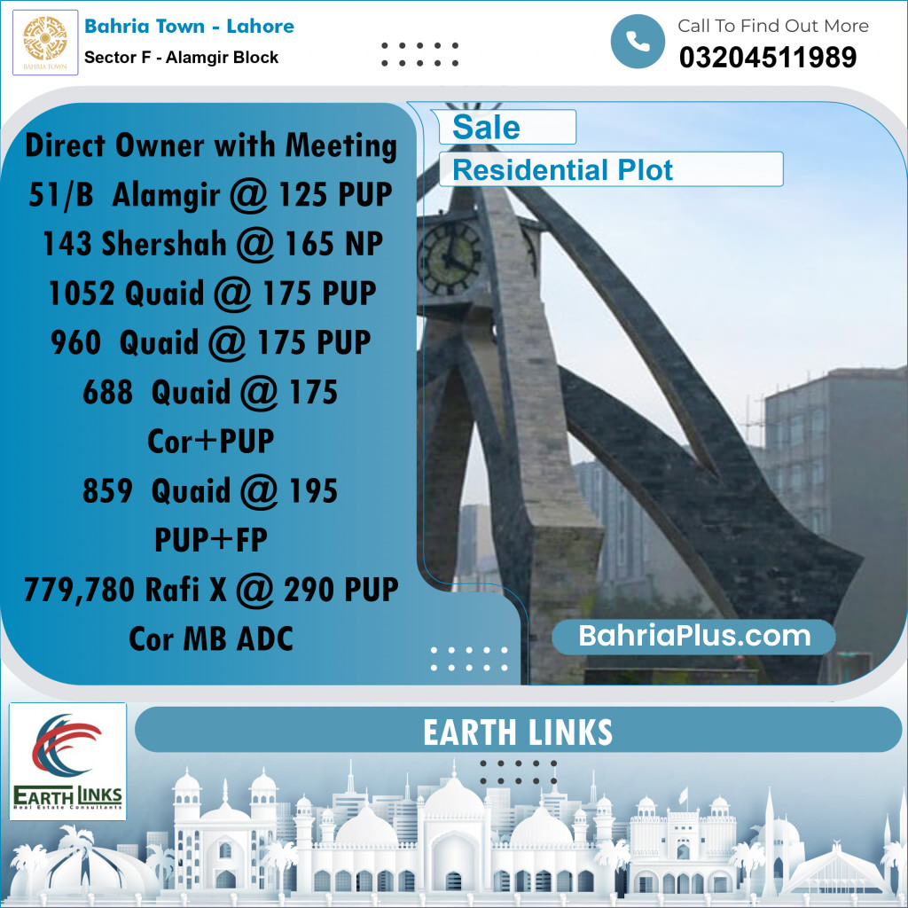 10 Marla Residential Plot for Sale in Sector F - Alamgir Block -  Bahria Town, Lahore - (BP-254893)