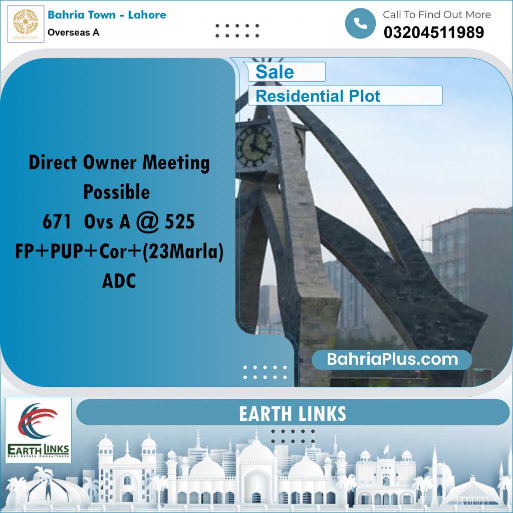 23 Marla Residential Plot for Sale in Overseas A -  Bahria Town, Lahore - (BP-254896)