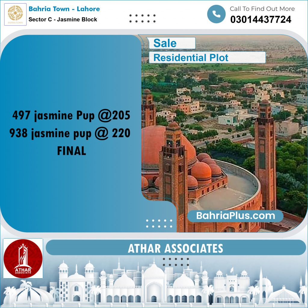 10 Marla Residential Plot for Sale in Sector C - Jasmine Block -  Bahria Town, Lahore - (BP-254900)