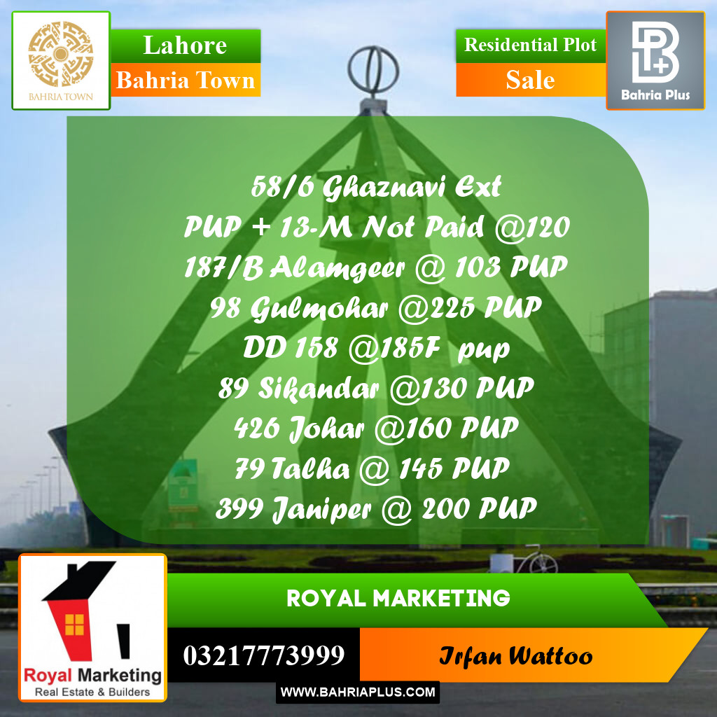 Residential Plot for Sale in Bahria Town, Lahore - (BP-254908)