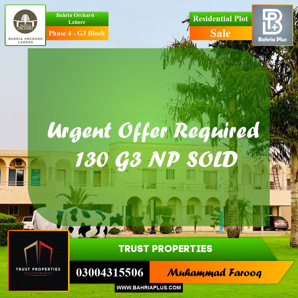 10 Marla Residential Plot for Sale in Phase 4 - G3 Block -  Bahria Orchard, Lahore - (BP-254920)