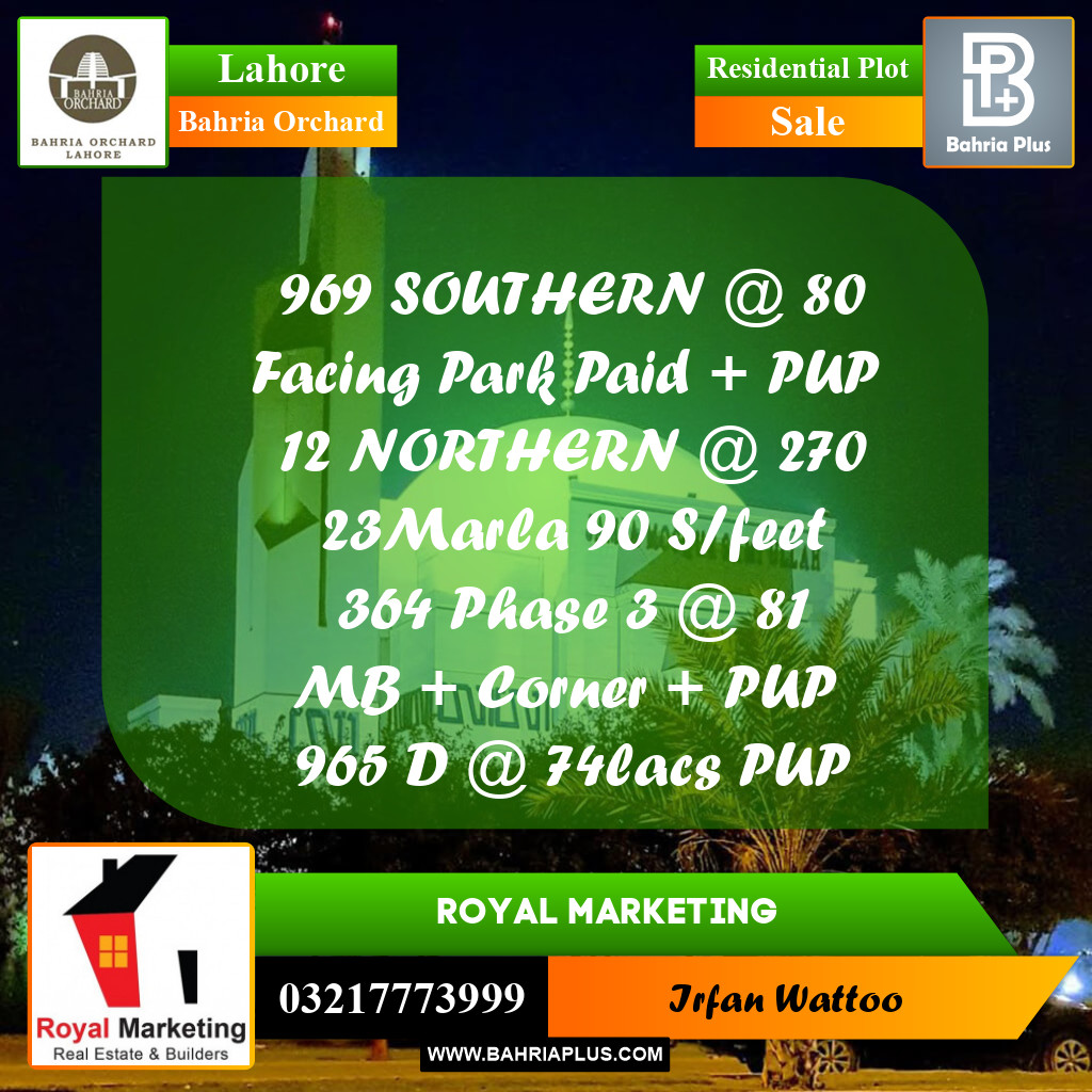 Residential Plot for Sale in Bahria Orchard, Lahore - (BP-254944)
