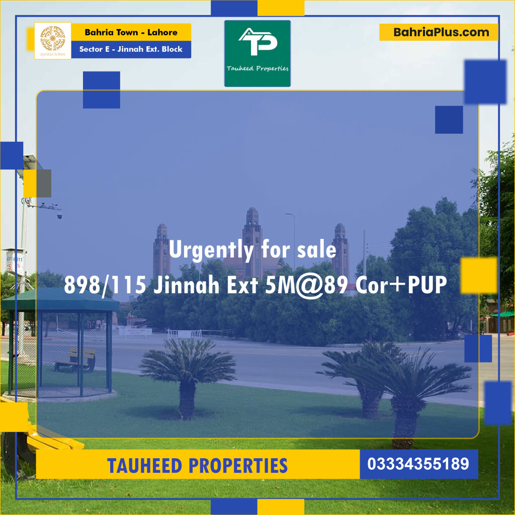 5 Marla Residential Plot for Sale in Sector E - Jinnah Ext. Block -  Bahria Town, Lahore - (BP-254956)